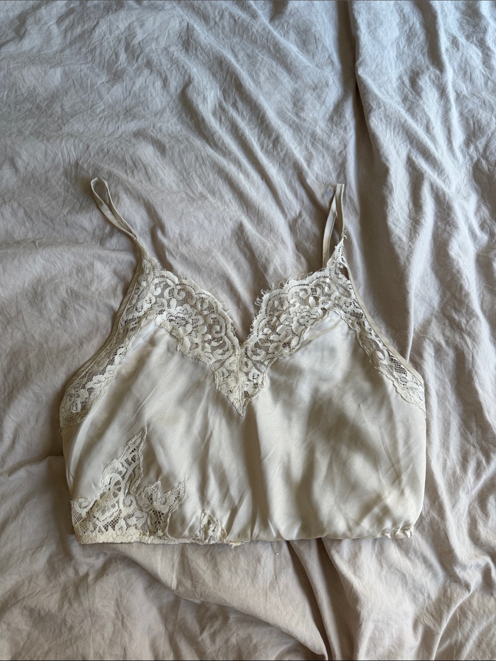 Free People Cream Lace-Trim Satin Cami